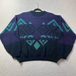 Vintage 90s Adam Sloane‎ Men's Abstract Pattern Retro Knit Sweater Size Large